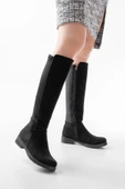 165-305 Siyah Süet Arka Streç Fermuarlı Günlük Kadın Çizme thumbnail 1