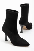 VRT-023 Siyah Süet Yüksek İnce Topuklu Streç Kadın Bot thumbnail 6