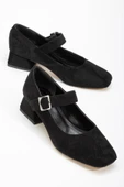 ST-006 Siyah Süet Günlük 4 cm Topuklu Bayan Ayakkabı - 3