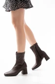 MSK-033 Streç Kahve Topuklu Fermuarlı Kadın Bot thumbnail 2