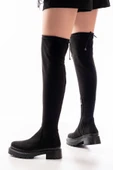 236-2194 Siyah Süet Streç Diz Üstü Fermuarlı Günlük Kadın Çizme thumbnail 2