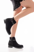 165-204/1 Siyah Süet Toka Aksesuarlı Fermuarlı Günlük Kadın Bot thumbnail 3