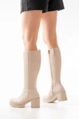 767-3013 Bej Fermuarlı Günlük Kadın Çizme thumbnail 1