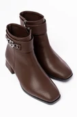 RM-502 Kahverengi Toka Aksesuarlı Topuklu Fermuarlı Günlük Kadın Bot thumbnail 5