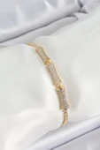 Pirinç Gold Renk Zirkon Taşlı Kemik Model Kadın Bileklik - TJ-BB7070 - 1