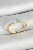 Pirinç Fiyonk Figürlü Zirkon Taşlı Gold Renk Ayarlanabilir Kadın Yüzük - 1