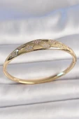 Pirinç Gold Renk Zirkon Taşlı Yıldız İşlemeli Kadın Kelepçe - 1