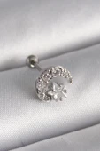 316L Çelik Gümüş Renk Zirkon Taşlı Ay Yıldız Tragus Piercing - 1