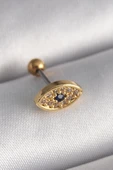 316L Çelik Gold Renk Zirkon Taşlı Göz Tragus Piercing - 1