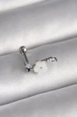 316L Çelik Gümüş Renk Zirkon Taş Detay Beyaz Çiçek Model Tragus Piercing - 1