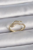 Pirinç Gold Renk Zirkon Taşlı Yılan Ayarlanabilir Model Kadın Yüzük - 1
