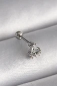 316L Çelik Gümüş Renk Üçgen Zirkon Taşlı Tragus Piercing - 1