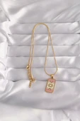 316L Çelik Gold Renk Karışık Mineli Ay Figür Tarot Kolye - 2