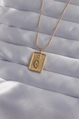 316L Çelik Zincir Gold Renk Zirkon Taşlı Göz Figür Tarot Kolye - 1