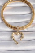 Pirinç Gold Renk Zirkon Taş Detaylı Kalp Figür Ajda Charm - 2
