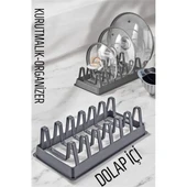 Tabak Düzenleyici Kurutmalık Dolap İçi Tencere Kapak Organizer GRİ - 2