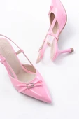İNF-2300 Pembe Rugan Günlük Arkası Açık Fiyonklu Topuklu Bayan Ayakkabı thumbnail 4