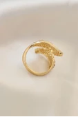 Ayarlamalı Gold Renk Metal Zirkon Taşlı Kanat Yüzük - 2