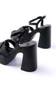 P-105 Siyah Çapraz Kalın Topuklu Kadın Sandalet - 5