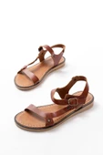 205-090 Koyu Kahve Hakiki Deri Tokalı Kadın Sandalet - 3