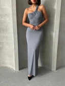 Tek omuz pliseli elbise - 3