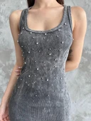 Taşlı askılı elbise thumbnail 2