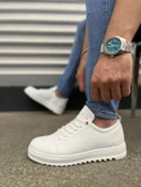 Beyaz Cool Bağcıklı Cilt Erkek Günlük Spor Klasik Ayakkabı - 3