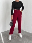 örme krep pantolon çift düğmeli - 6