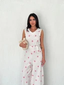 Sırt dekolteli keten beyaz tulum S1036 - 3