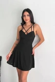 İnce çift askılı mini elbise - 5