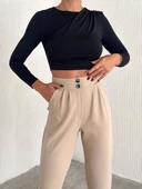 örme krep pantolon çift düğmeli - 3