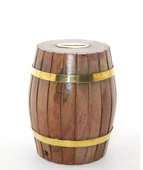 Pirinç Ahşap Fıçı Kumbara 12.5 Cm Wb535 - 1