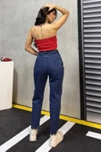 Düz Orta Kadın Mavi Slim Fit Mom pantolon - 2