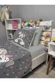 yok yok evim eve dair her şey 4 Parça UNİCORN Desenli Lastikli Çarşaflı Tek Kişilik PİKE Yatak Örtüsü Takımı - 2