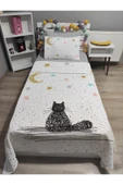 yok yok evim eve dair her şey 4 Parça KEDİ Desenli Lastikli Çarşaflı Tek Kişilik PİKE Yatak Örtüsü Takımı - 2