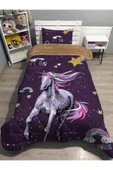 yok yok evim eve dair her şey Welsoft Pofuduk Çift Taraflı Mor Unicorn Desenli Tek Kişilik Yorgan Uyku Seti - 1