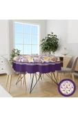 yok yok evim eve dair her şey Mor Kenarlı Makaron Desenli Kolay Temizlenebilir Leke Tutmaz Dertsiz Masa Örtüsü thumbnail 1