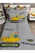 yok yok evim eve dair her şey KAPİTONE silikon elyaf dolgulu KEPÇE İŞ MAKİNA 4 PARÇA Tek kişilik yatak örtü lastikli çarşaf takımı - 3