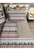 yok yok evim eve dair her şey KAPİTONE silikon elyaf dolgulu GEOMETRİK DESEN 4 PARÇA Tek kişilik yatak örtü lastikli çarşaf takımı - 2