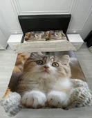 Pusula Home Welsoft Pofuduk Çift Taraflı SEVİMLİ KEDİ Desenli Çift Kişilik Yorgan Uyku Seti thumbnail 1