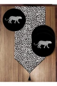 yok yok evim eve dair her şey Siyah Beyaz Leopar Desenli 6'lı Supla Ve Runner Set - 1