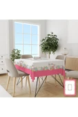yok yok evim eve dair her şey PASKALYA Temalı Pembe Bordürlü Tavşanlı Desenli Baskılı Dekoratif Dertsiz Masa Örtüsü - 1