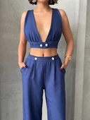 Crop pantolon keten takım s255012 - 3