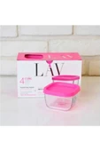 LAV FEYZADE CUBE Kahvaltılık Saklama Kabı Seti PEMBE KAPAKLI (2 Adet 405cc - 4 Adet 270cc) - 2