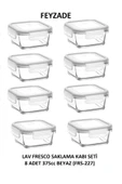 LAV Feyzade Fresco Kahvaltılık Saklama Kabı Seti 8 Adet 375cc Kare (FRS-227) thumbnail 1