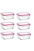 LAV Feyzade Fresco Cam Kilitli Kahvaltılık Saklama Kabı 6'lı Set 400cc Pembe Kapak (FRS-237) - 1