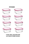 LAV FEYZADE FRESCO Kahvaltılık Saklama Kabı Seti 8 adet 400cc PEMBE KAPAKLI DİKDÖRTGEN (FRS-237) thumbnail 1