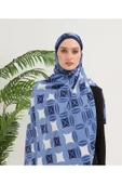 FEYZADE Sena Scarfs ARMİNE KARO DESEN MAVİ ŞAL 75x180 - 3