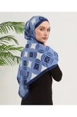 FEYZADE Sena Scarfs ARMİNE KARO DESEN MAVİ ŞAL 75x180 - 4