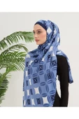 FEYZADE Sena Scarfs ARMİNE KARO DESEN MAVİ ŞAL 75x180 - 2